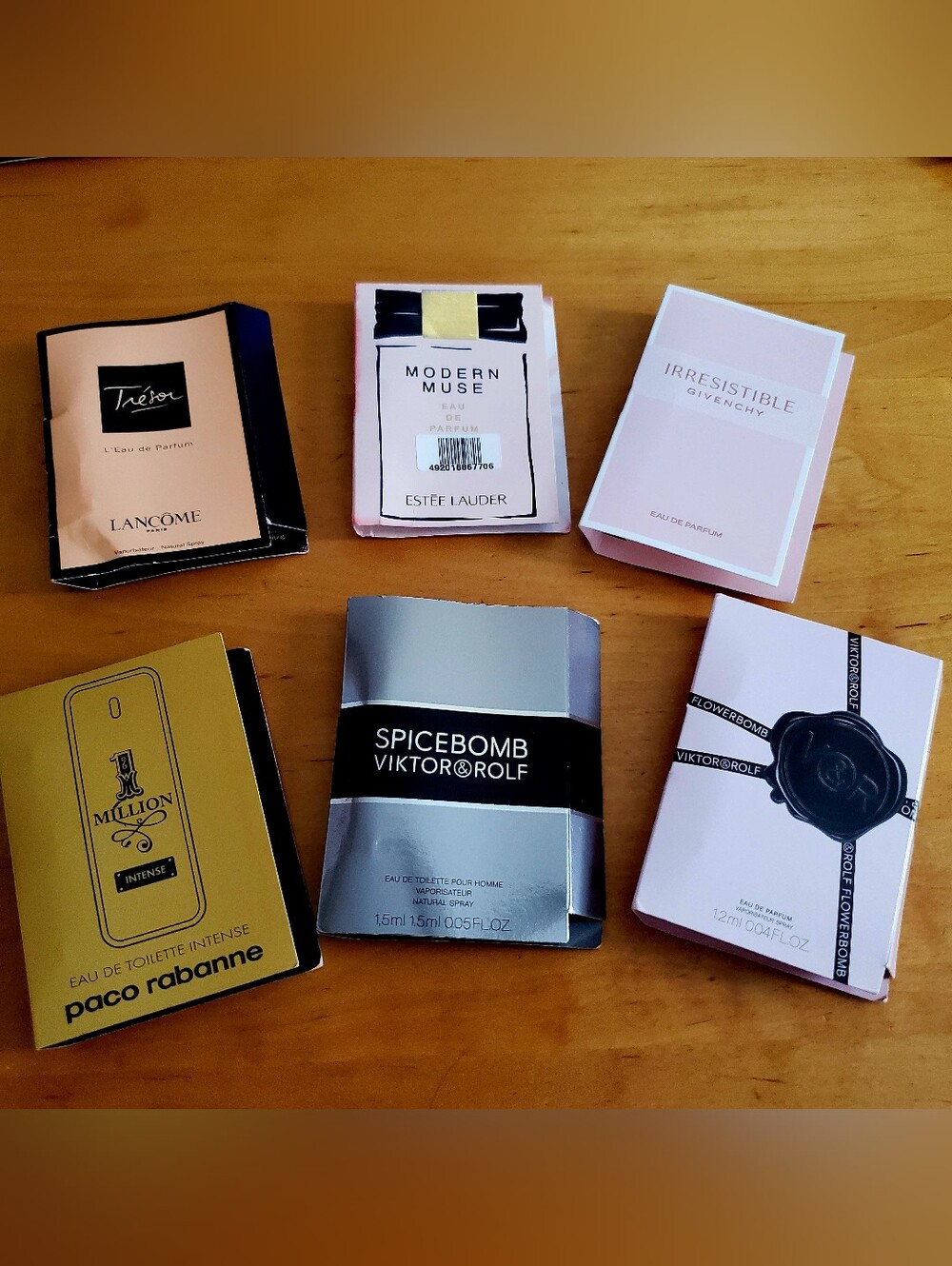 6 of carded designer perfume sample, Lancome ,Esteè ,Paco ,Givenchy........